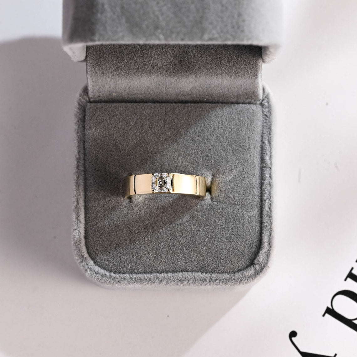 Asscher cut moissanite ring