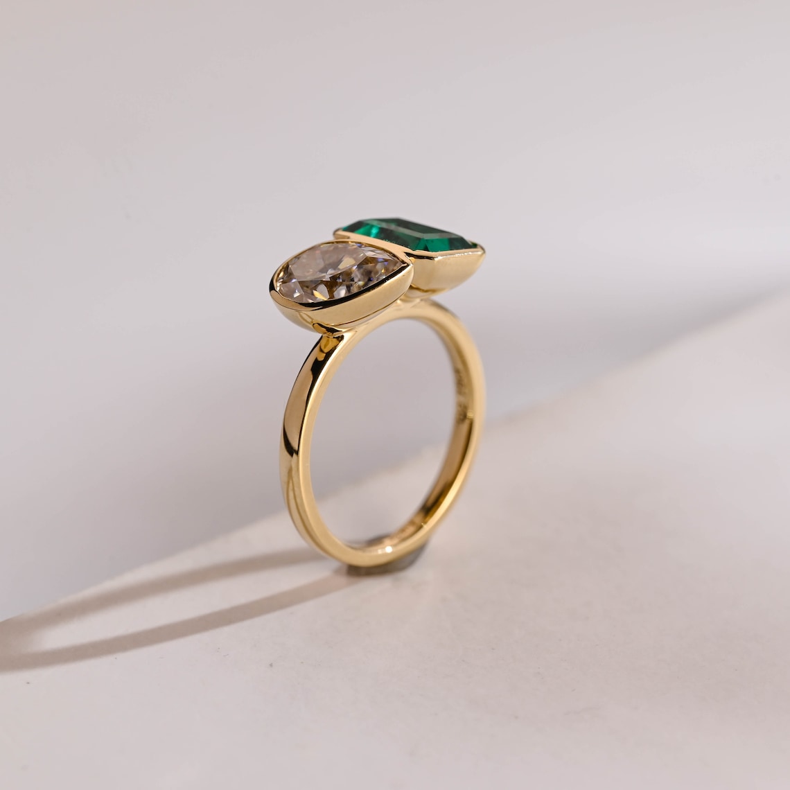 Green emerald cut CZ ring