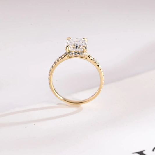 Radiant Cut Beauty | Hidden Halo Ring | Gold Promise Gift

