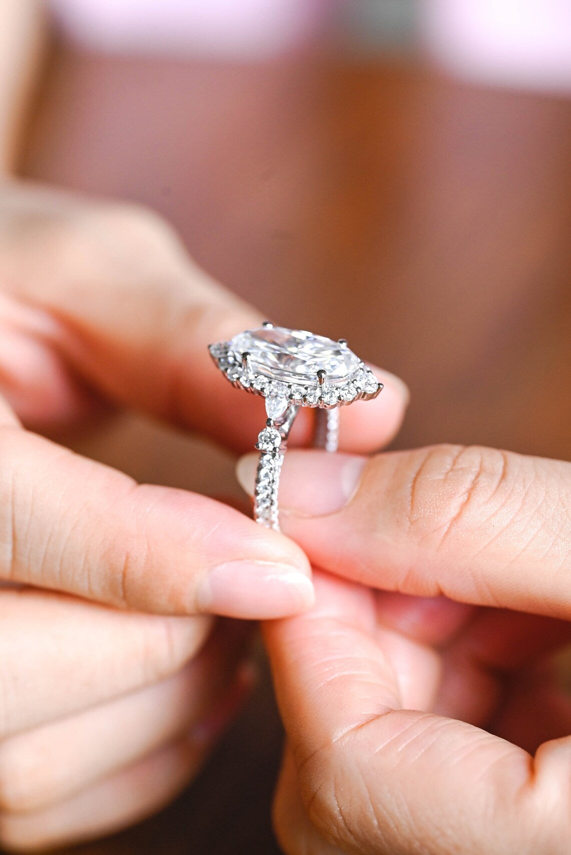 Moissanite Halo Engagement Ring