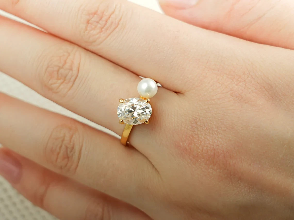 Moissanite Pearl Ring