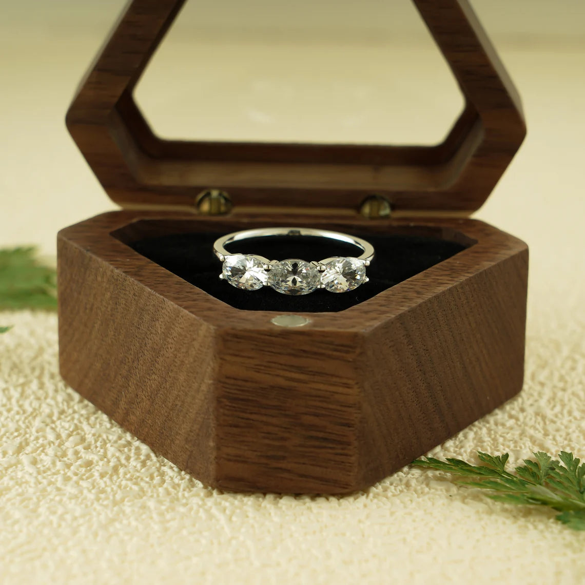 Three stone moissanite ring