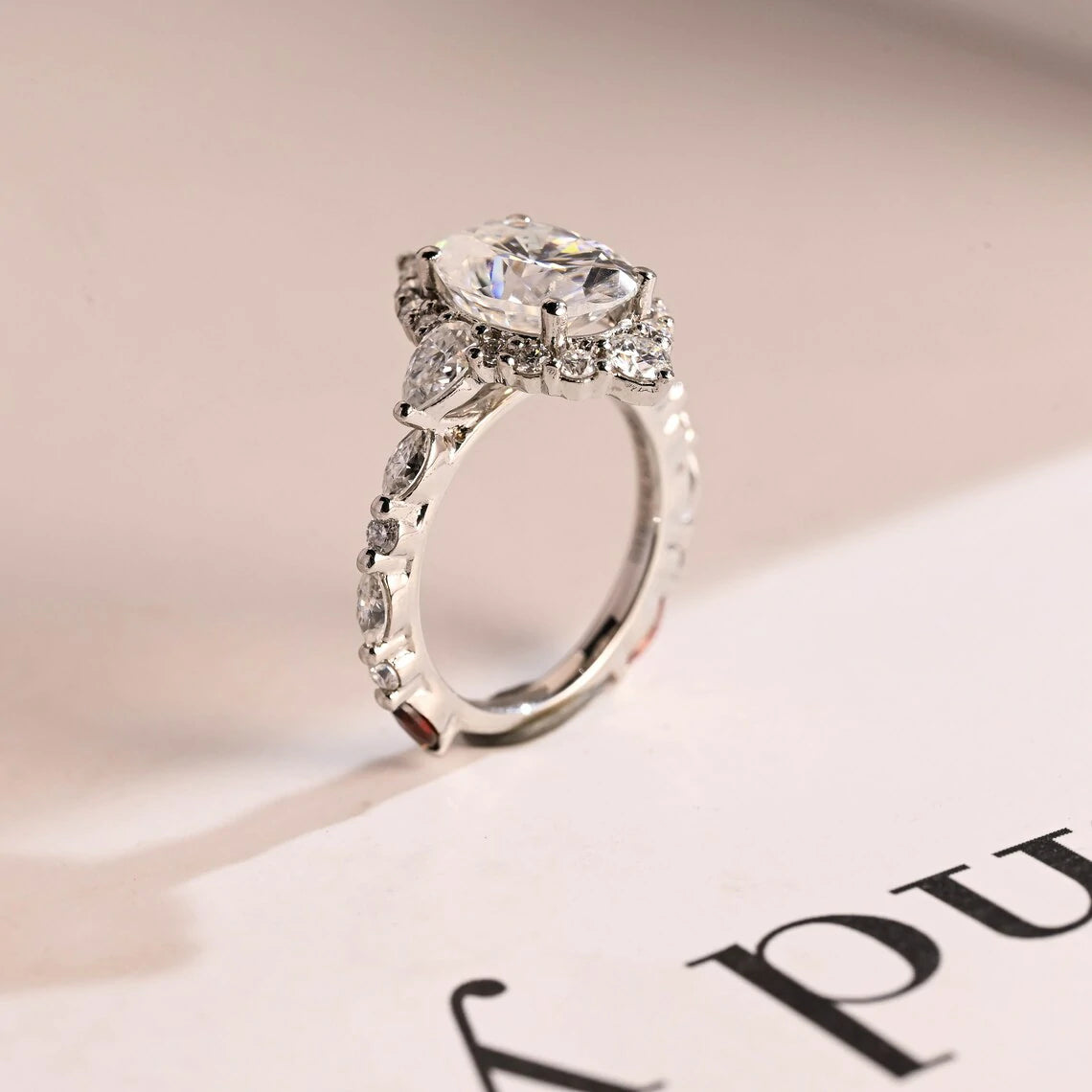 oval wedding ring | moissanite bridal ring | 14K white gold ring
