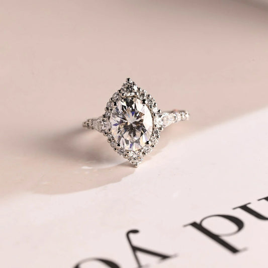 oval moissanite ring | white gold engagement ring | marquise halo ring
