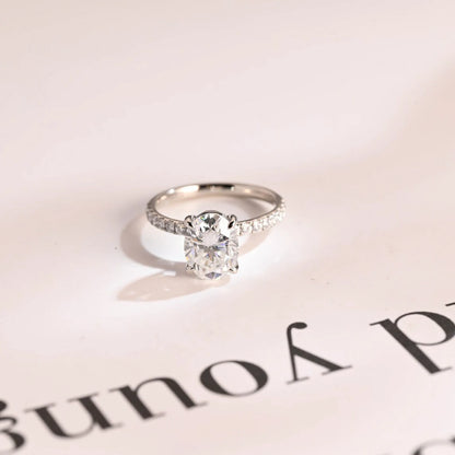 Oval Moissanite Diamond  Half Eternity Pave Engagement Ring
