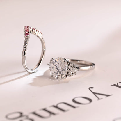 Pink stone wedding curved band