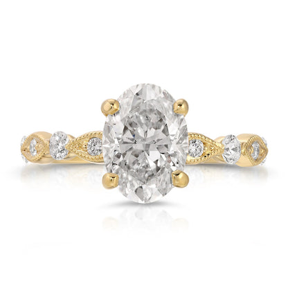 2.36 CT Vintage Art Deco Milgrain Design Oval Lab Grown Wedding Ring