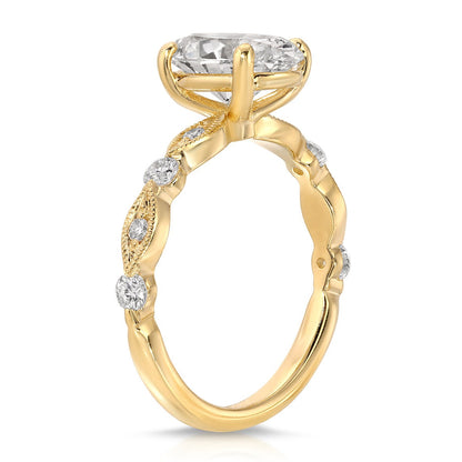 2.36 CT Vintage Art Deco Milgrain Design Oval Lab Grown Wedding Ring