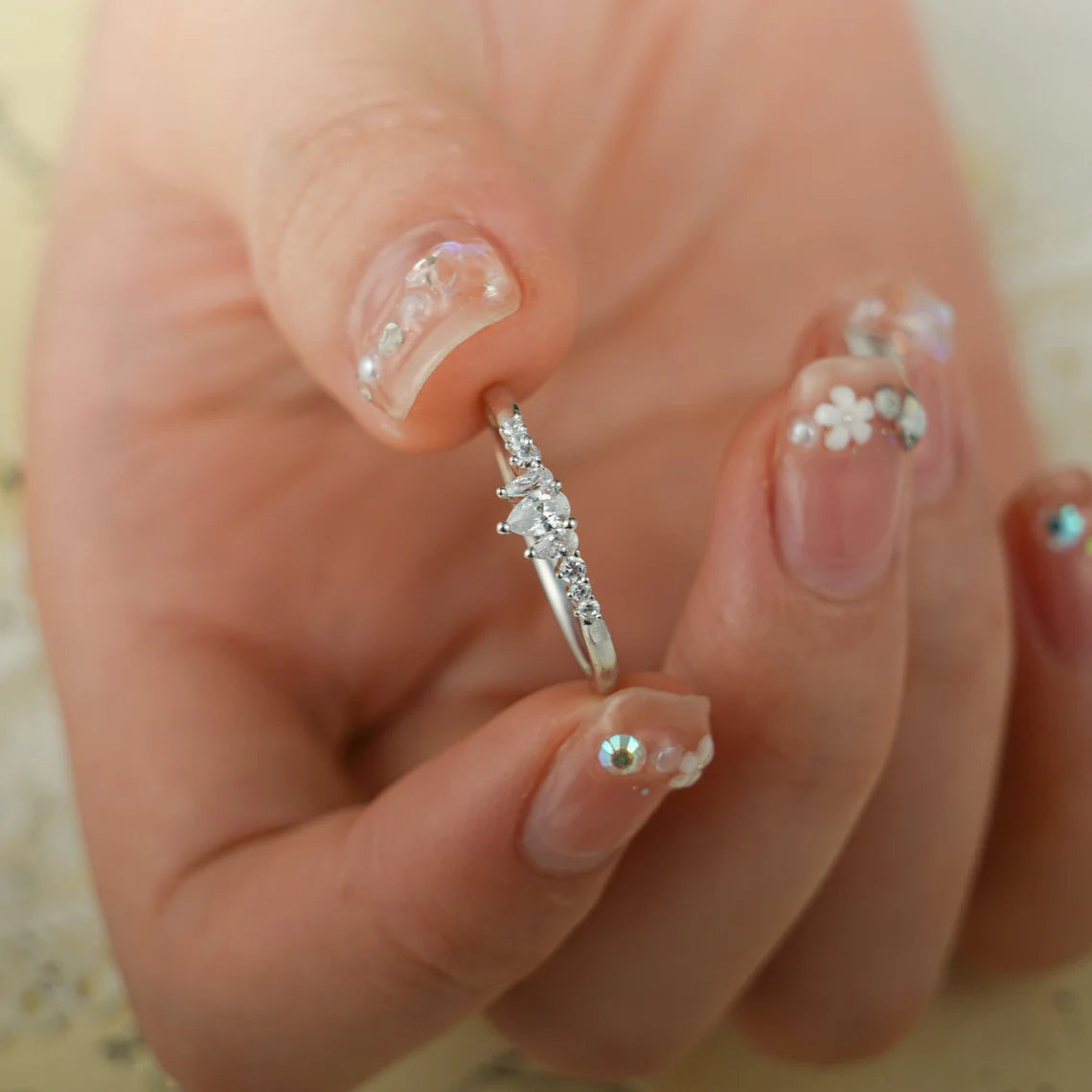 Pear stone anniversary band