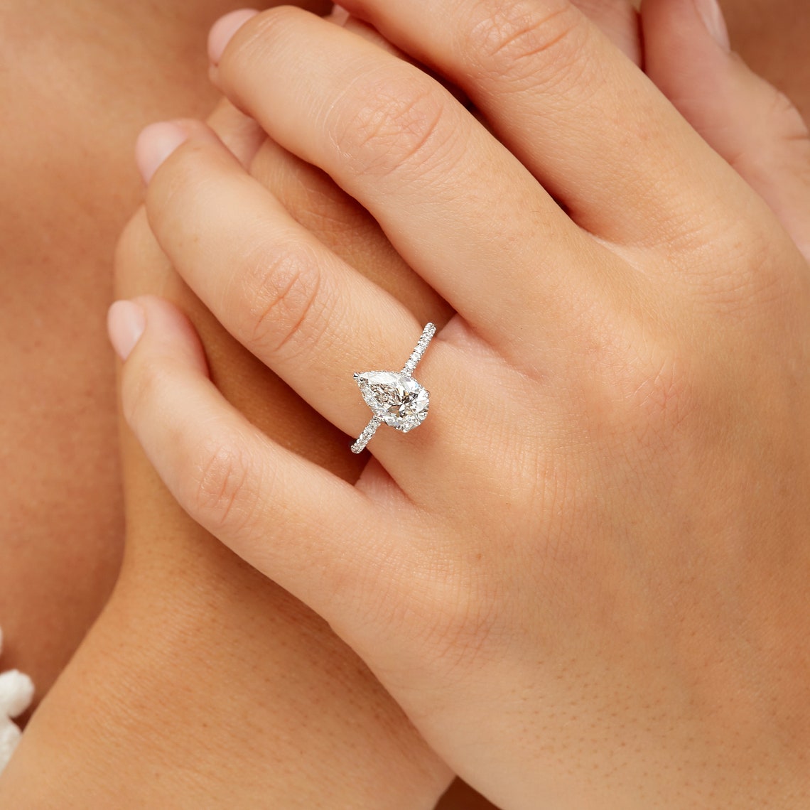 Pear cut lab grown diamond ring