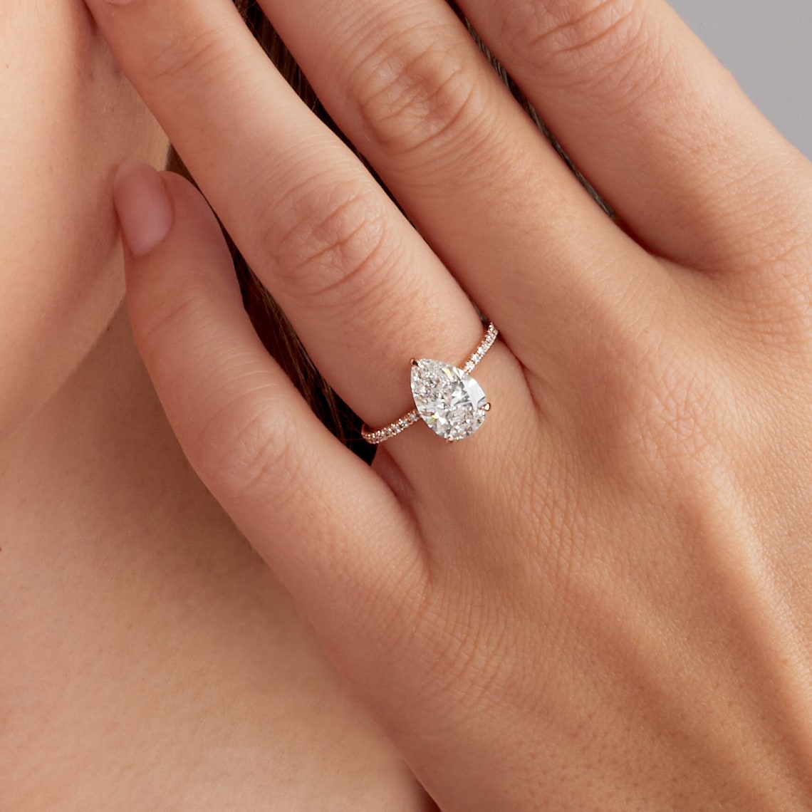 Pear cut lab grown diamond ring