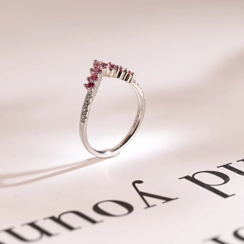 Morganite  half eternity pave band