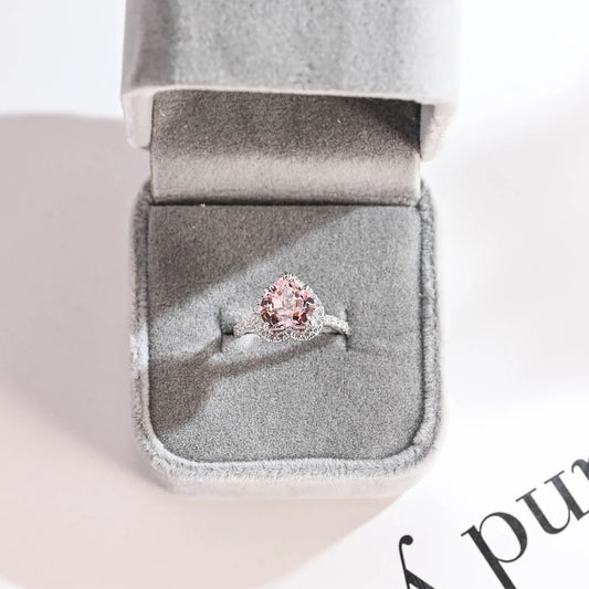 Pink heart cut CZ diamond ring