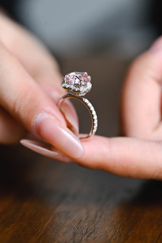 Pink heart cut CZ diamond ring