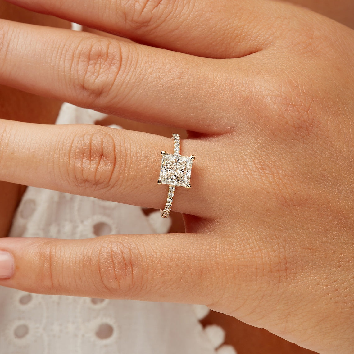 Eternity pave engagement ring