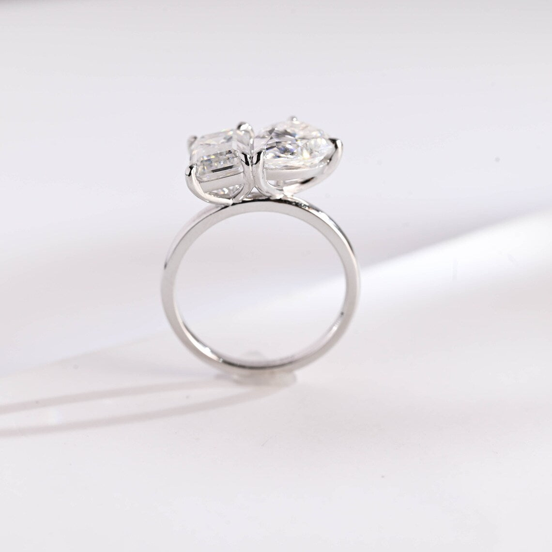 Emerald & Pear cut moissanite ring