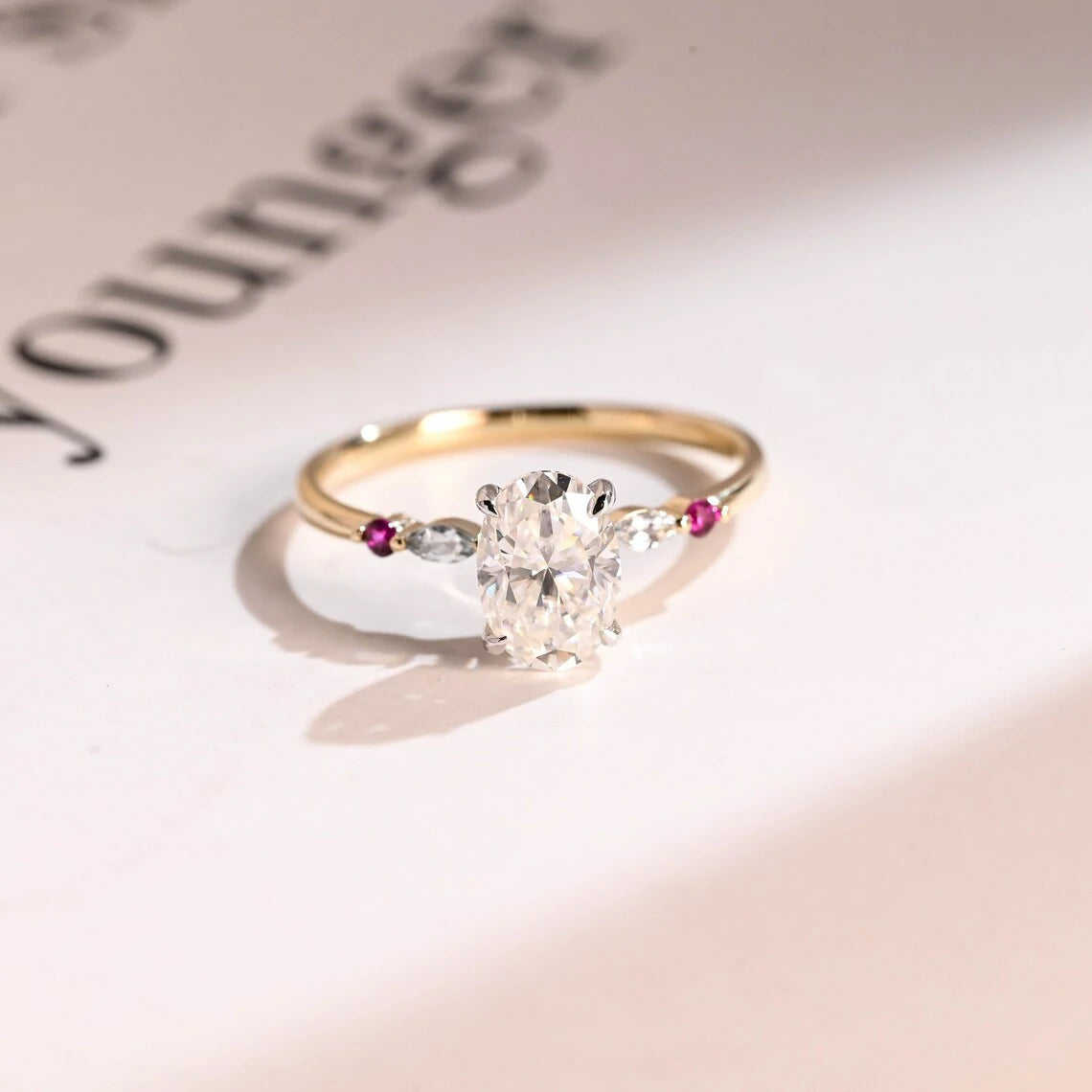 Oval Moissanite Ruby Ring