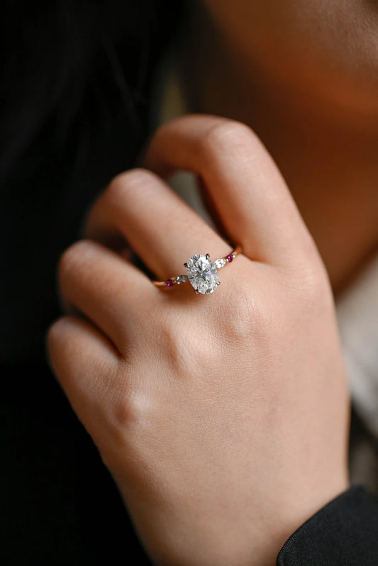 Oval Moissanite Ruby Ring