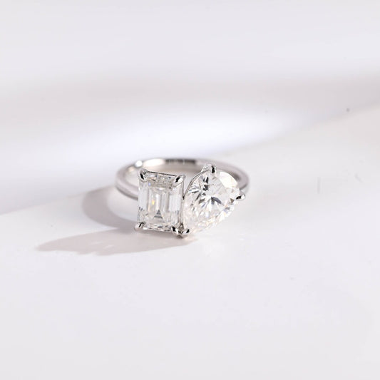 Two stone moissanite ring