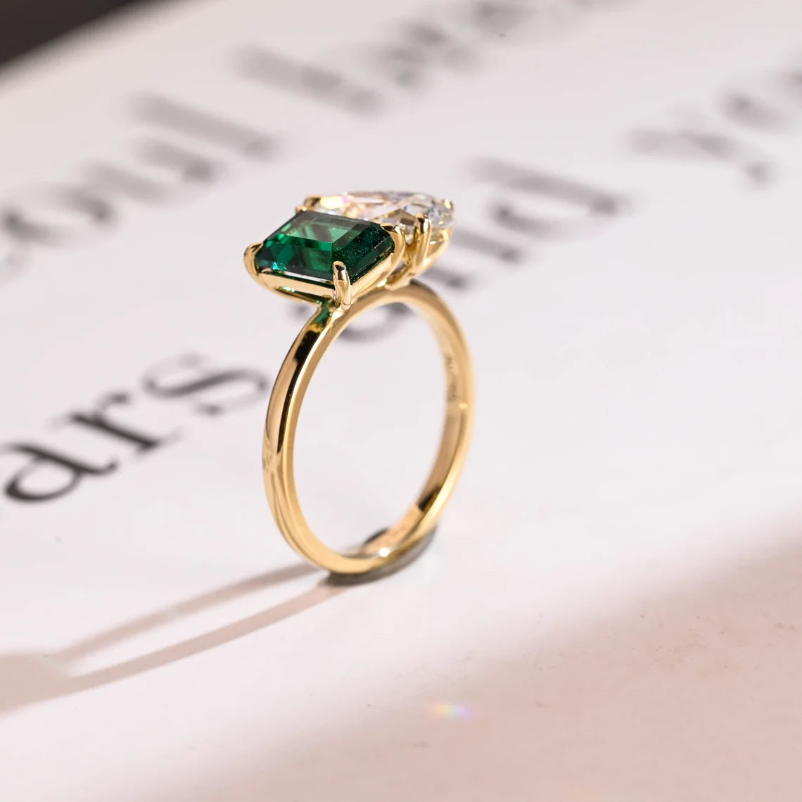 Green emerald cut cz ring