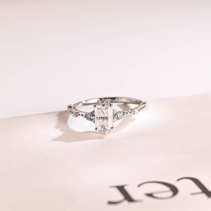 Radiant cut moissanite ring