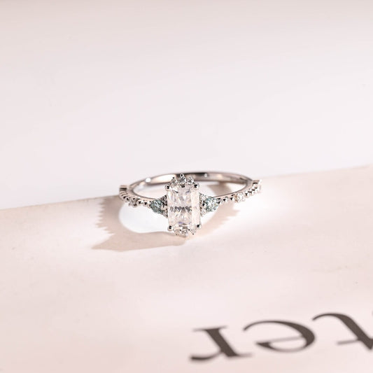 Radiant cut moissanite ring