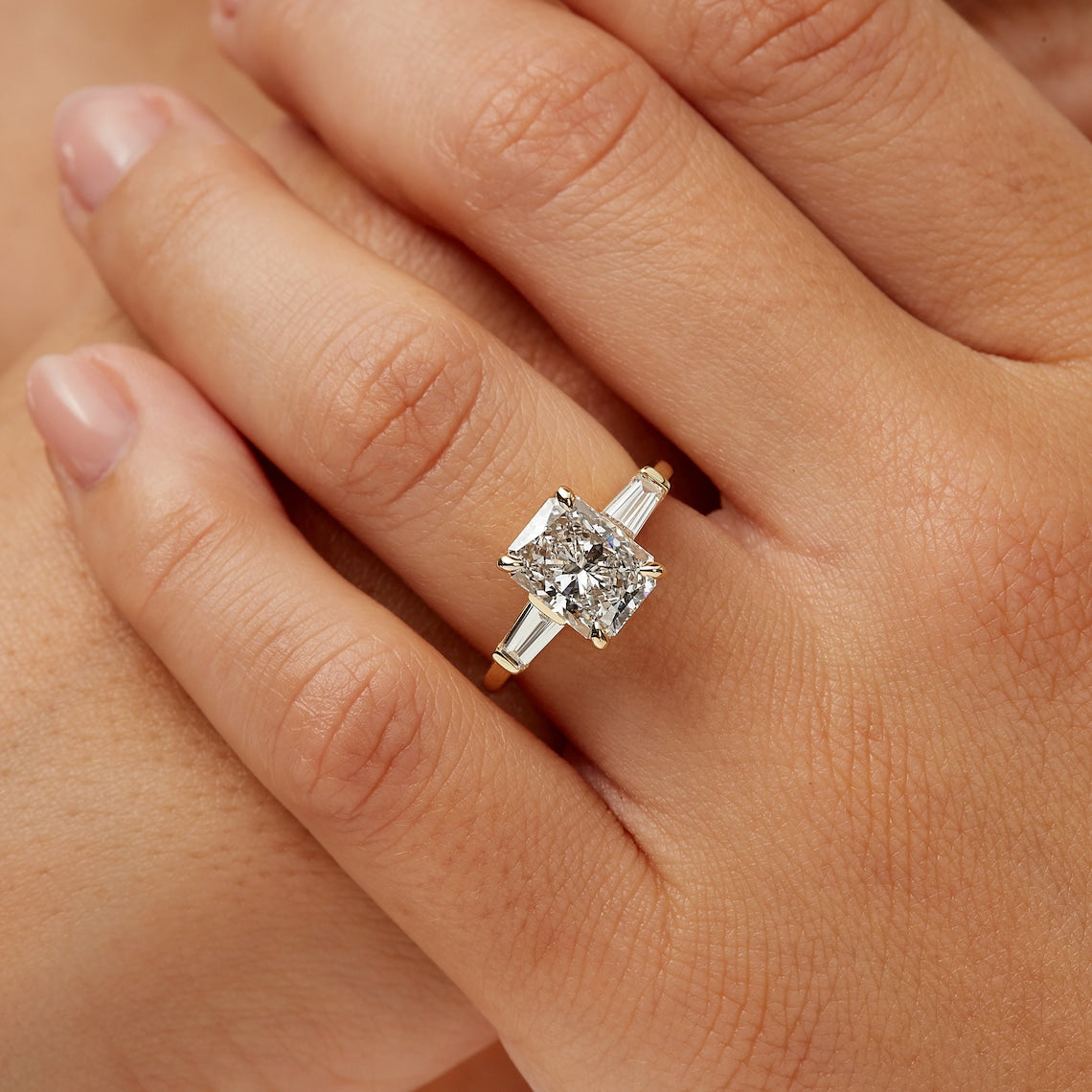 Radiant lab grown diamond ring