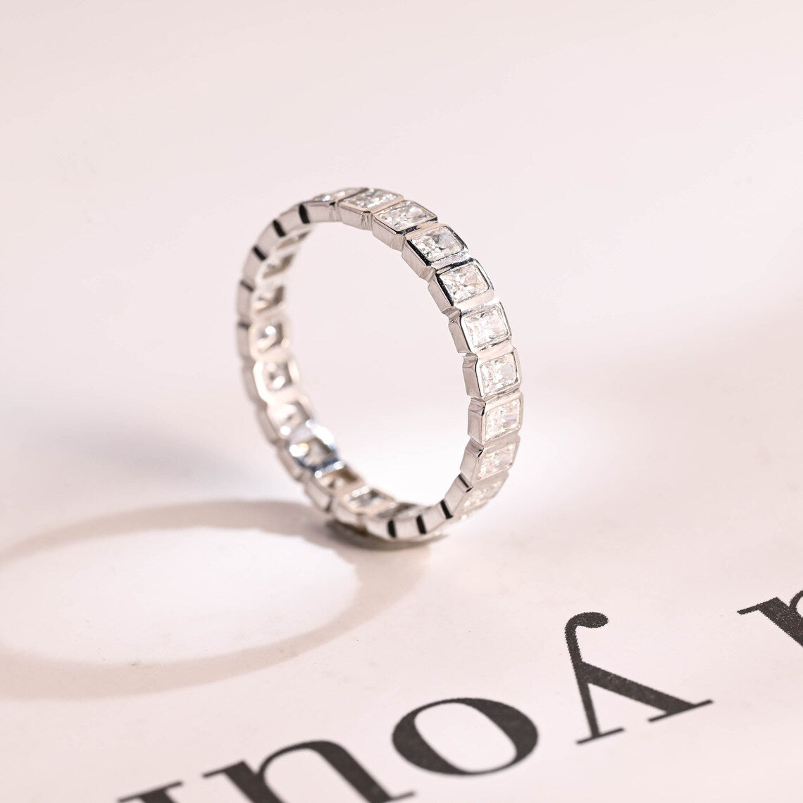 Radiant cut moissanite band