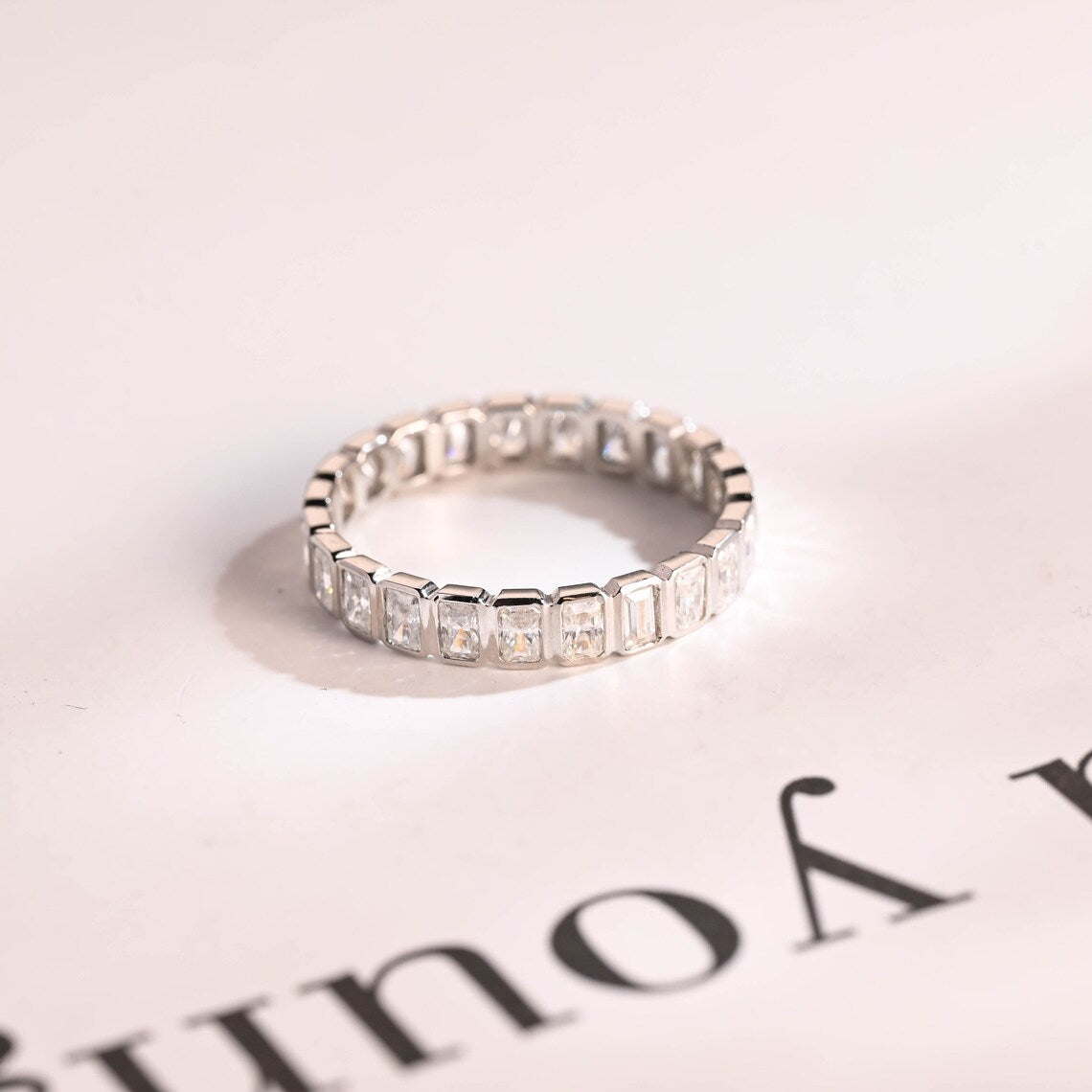 Radiant cut moissanite diamond ring