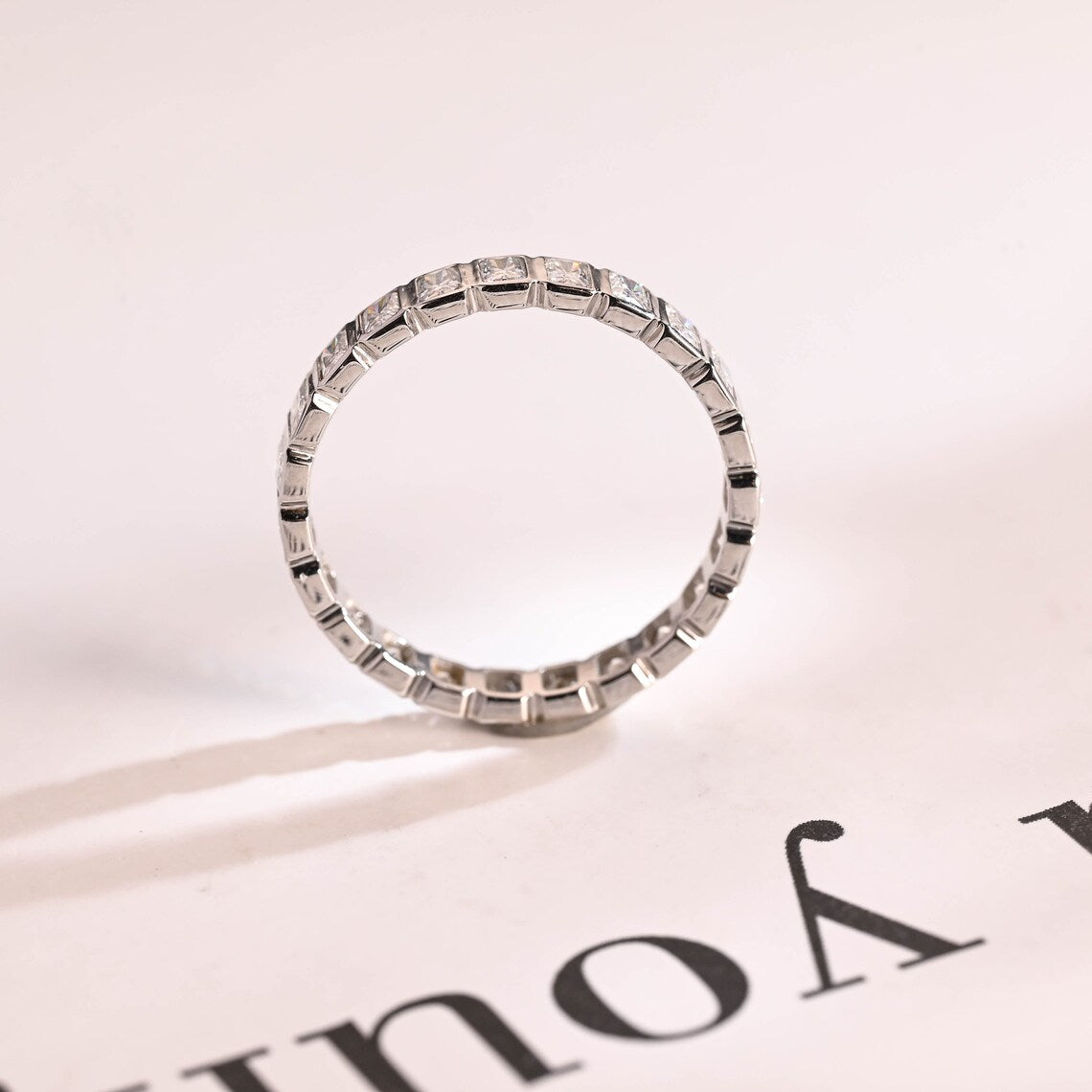 Radiant diamond wedding band