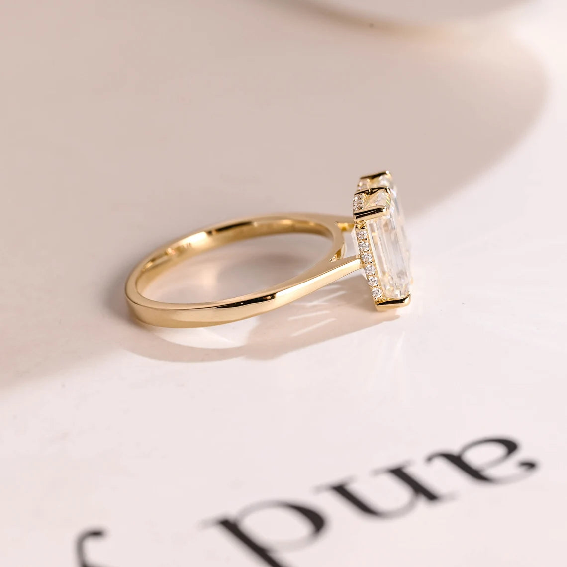 Yellow gold moissanite ring
