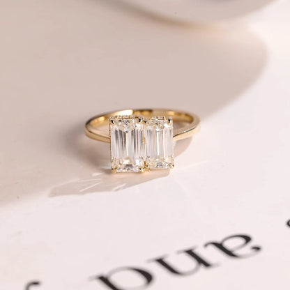 Emerald cut two stone ring