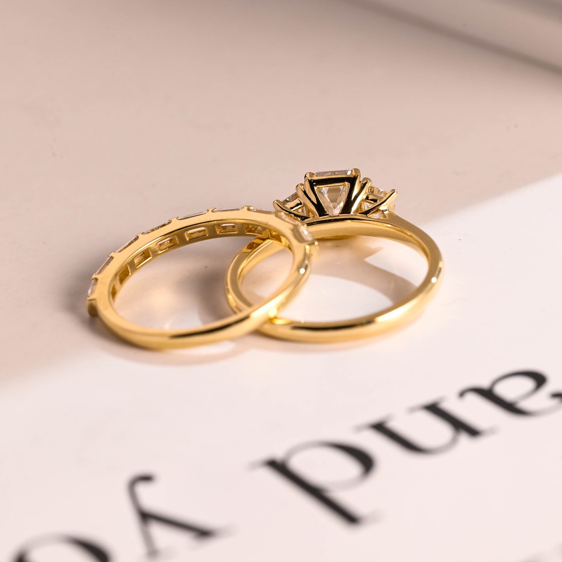 Bar-set baguette half eternity band