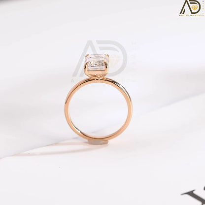 Emerald Cut Moissanite Ring, Sharp Claws & Rose Gold Design