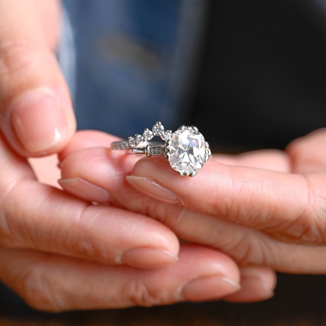 White gold moissanite ring