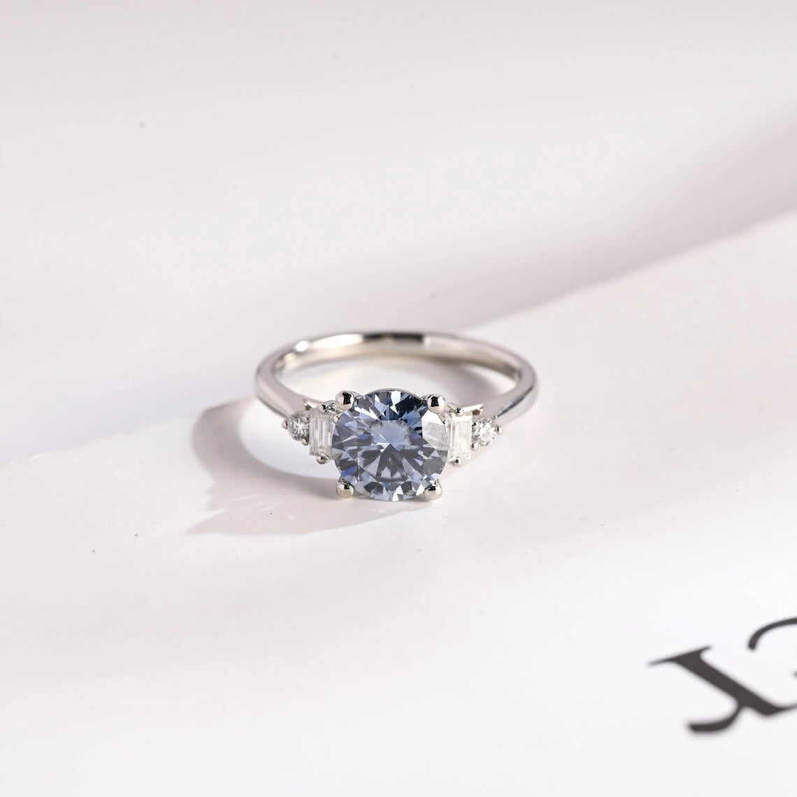 Light Blue Moissanite | Solid Gold Band | Promise Ring Gift

