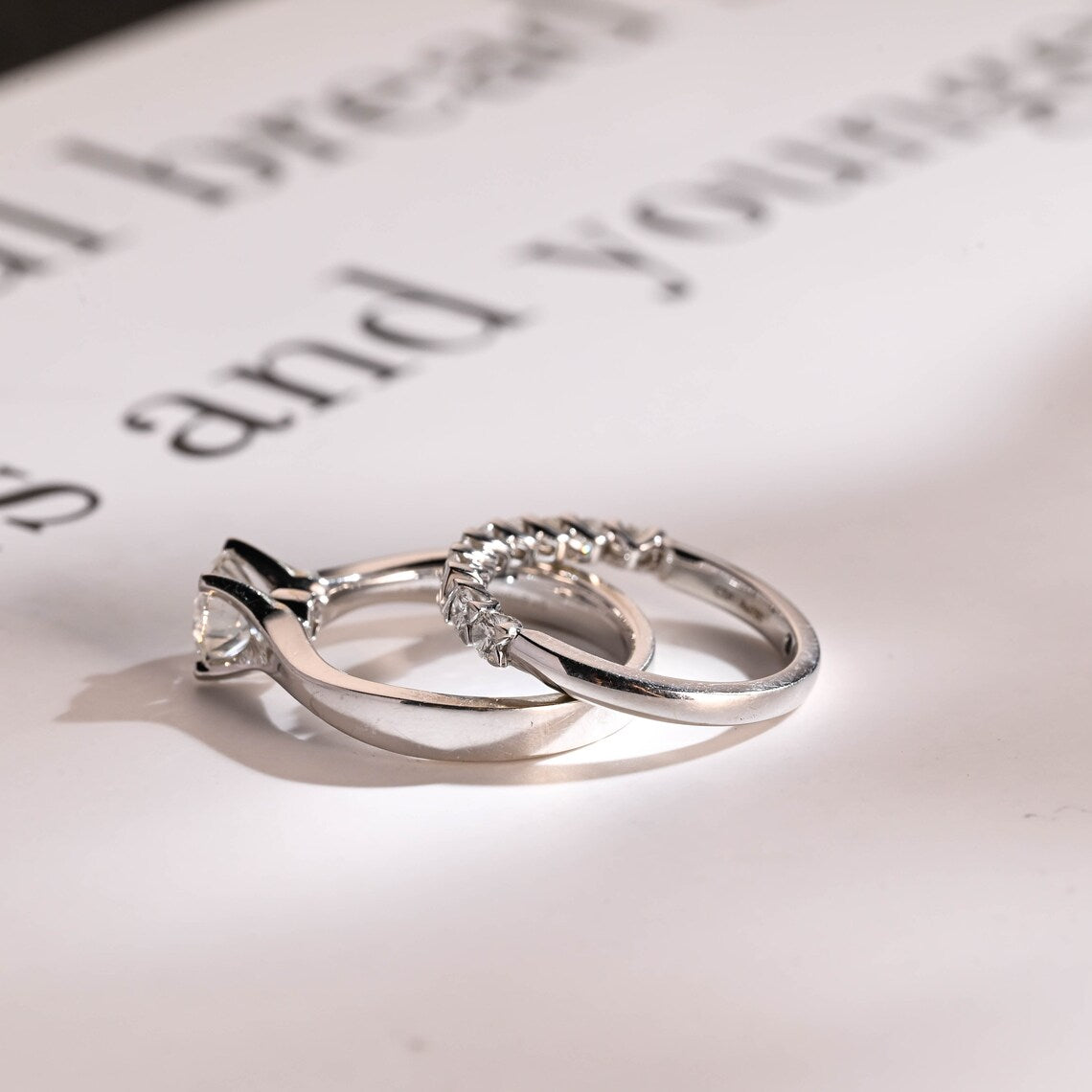 Platinum style moissanite ring