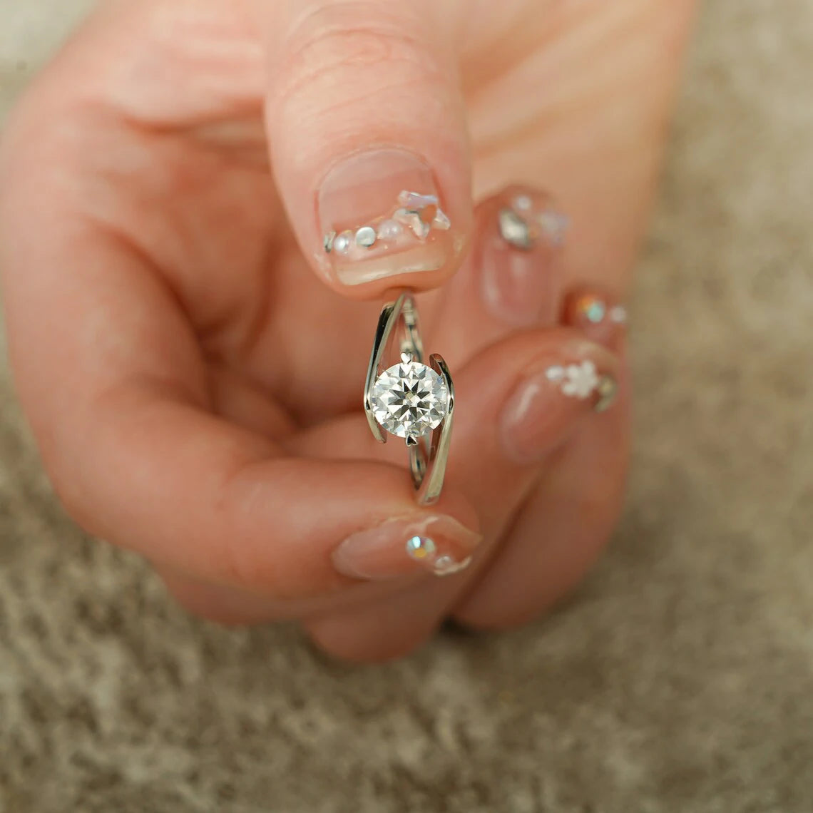 Gift for Her Gold Ring | Solid Moissanite Sparkle | Promise Band

