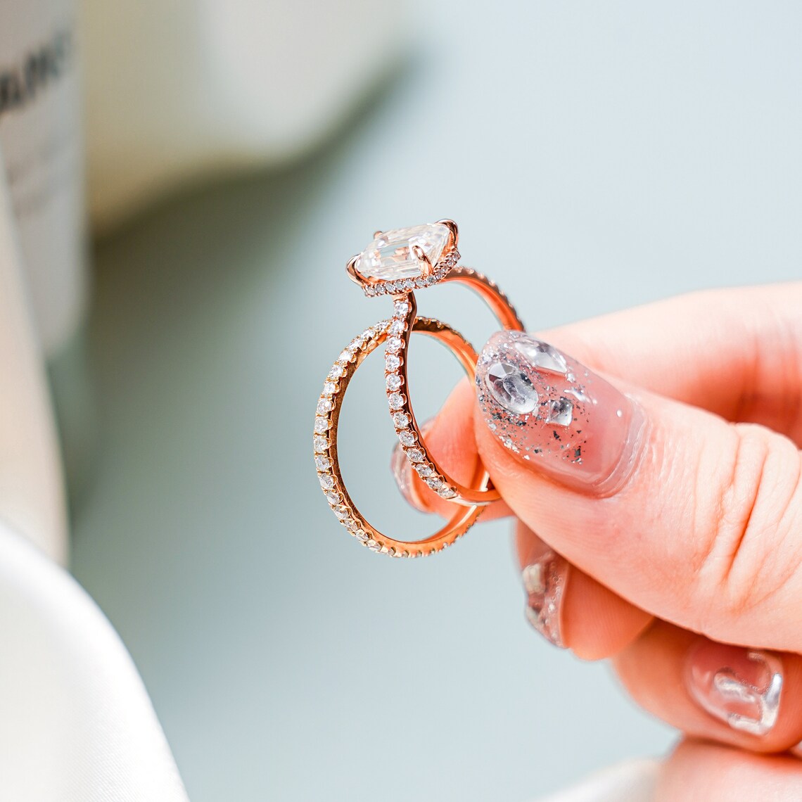 Moissanite anniversary ring set