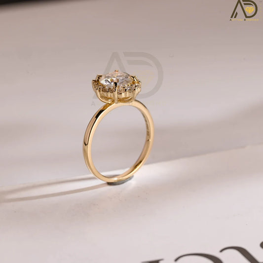 Sunflower Moissanite Ring | Solid Gold Promise Band | Romantic Gift

