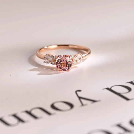 Tulip Design Sapphire Ring | Solid Gold Pink Ring | Gift for Women