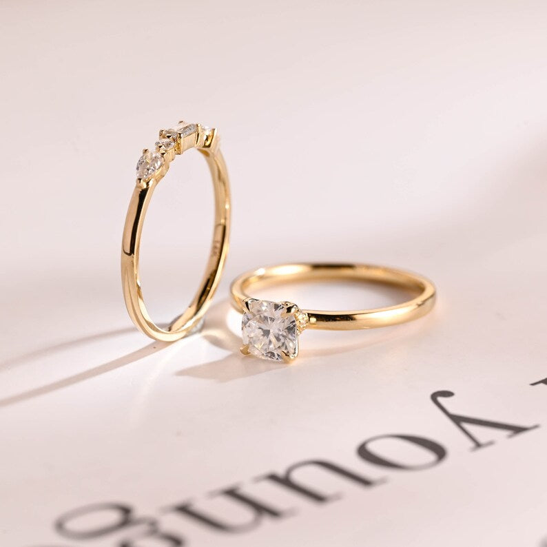 Yellow gold moissanite ring