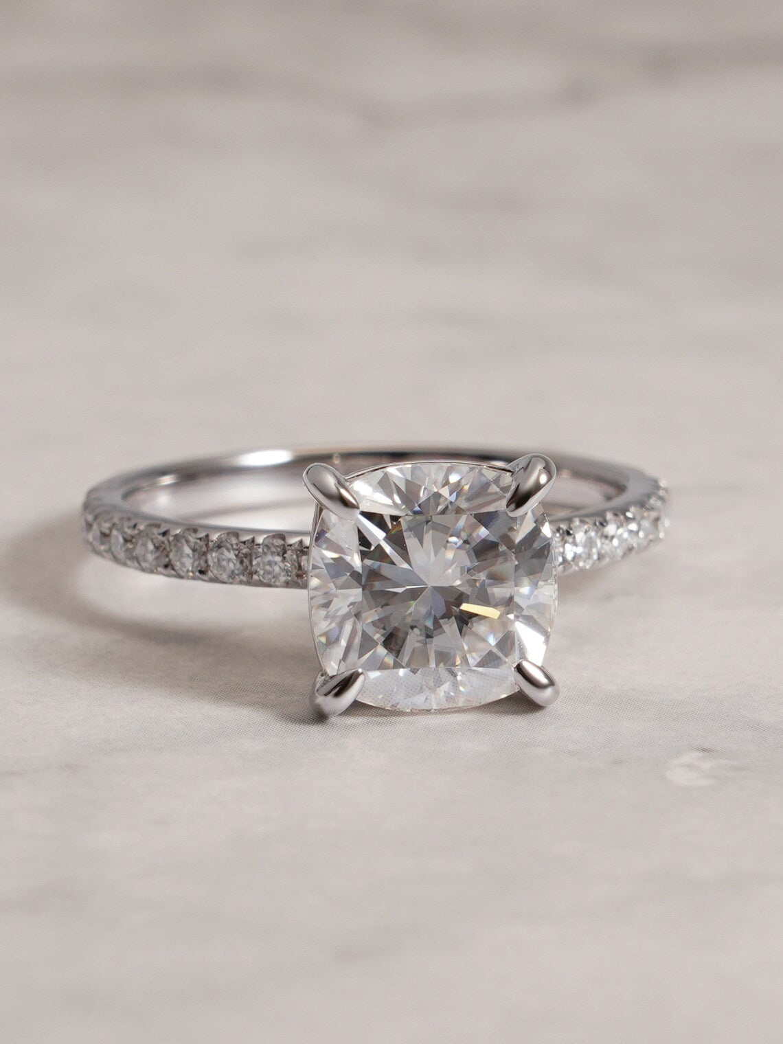 Cushion cut moissanite diamond ring