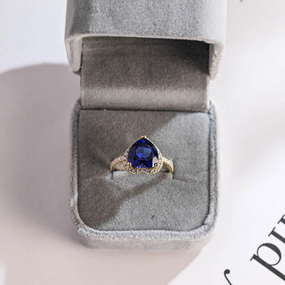 Royal blue heart cut CZ ring