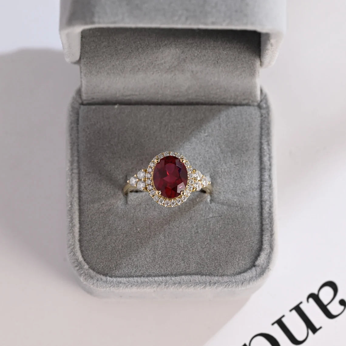 Red Ruby Oval Cut CZ Diamond Ring