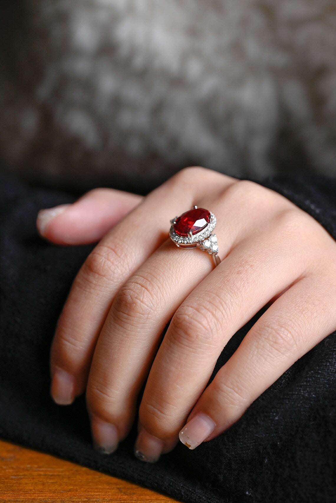 Round Side Stone Ring