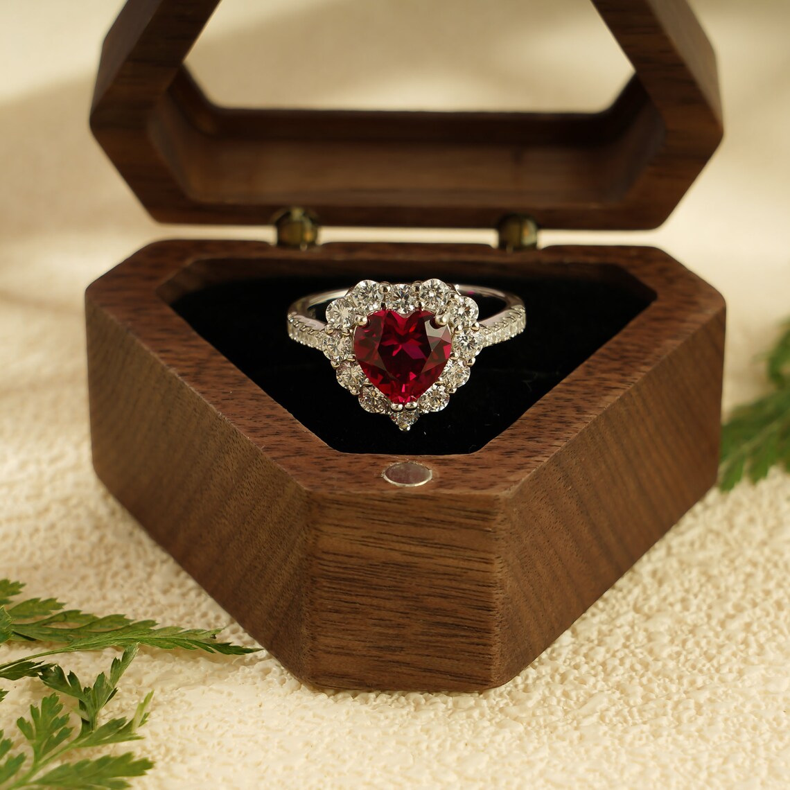 Red ruby heart cut cz ring