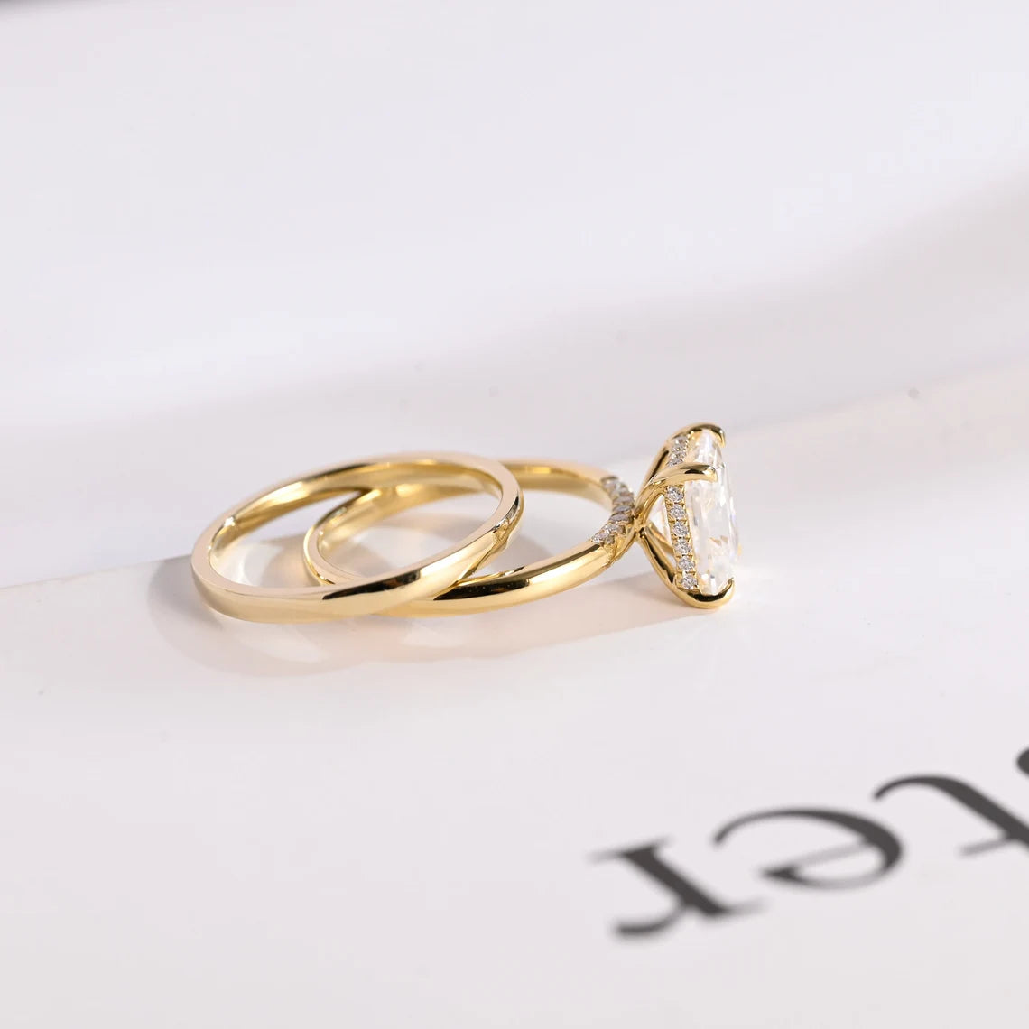 Yellow gold moissanite ring