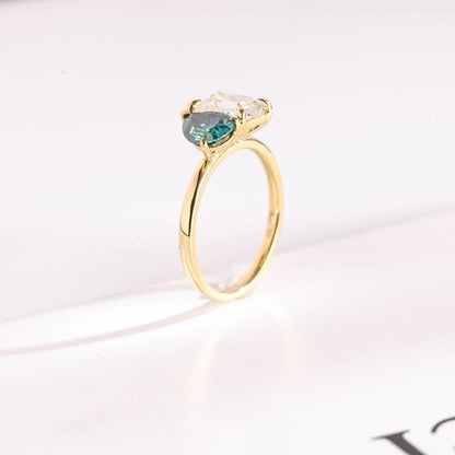 Green pear cut moissanite ring