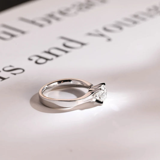 Minimalist Gold Promise Ring | Round Moissanite Band | Gift for Her

